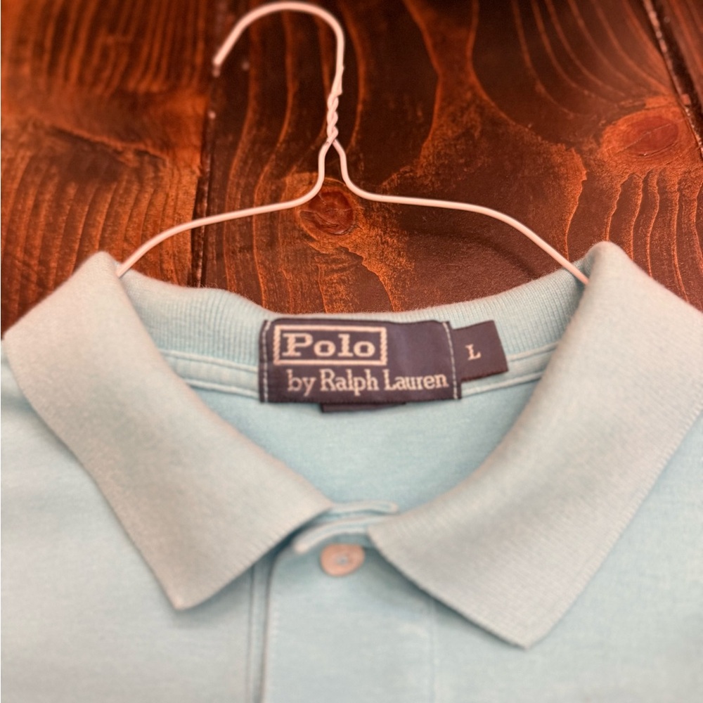 Ralph Lauren Light Blue Polo Shirt with Yellow Logo - Picture 2 of 4